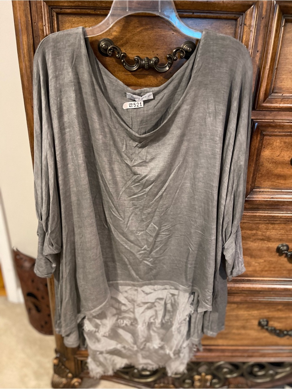 Tempo Paris Gray Layered Ruffle Hem Tunic